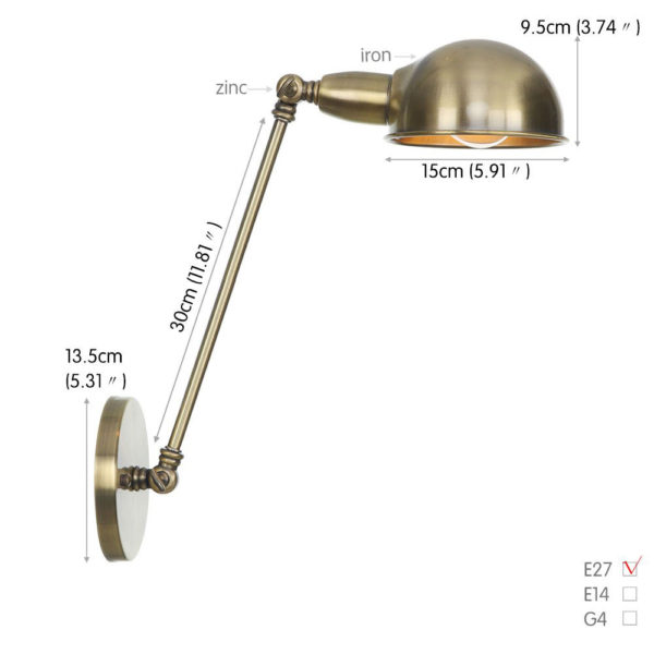 Retro nástenná lampa Side30 v staromosádznej farbe - Image 2