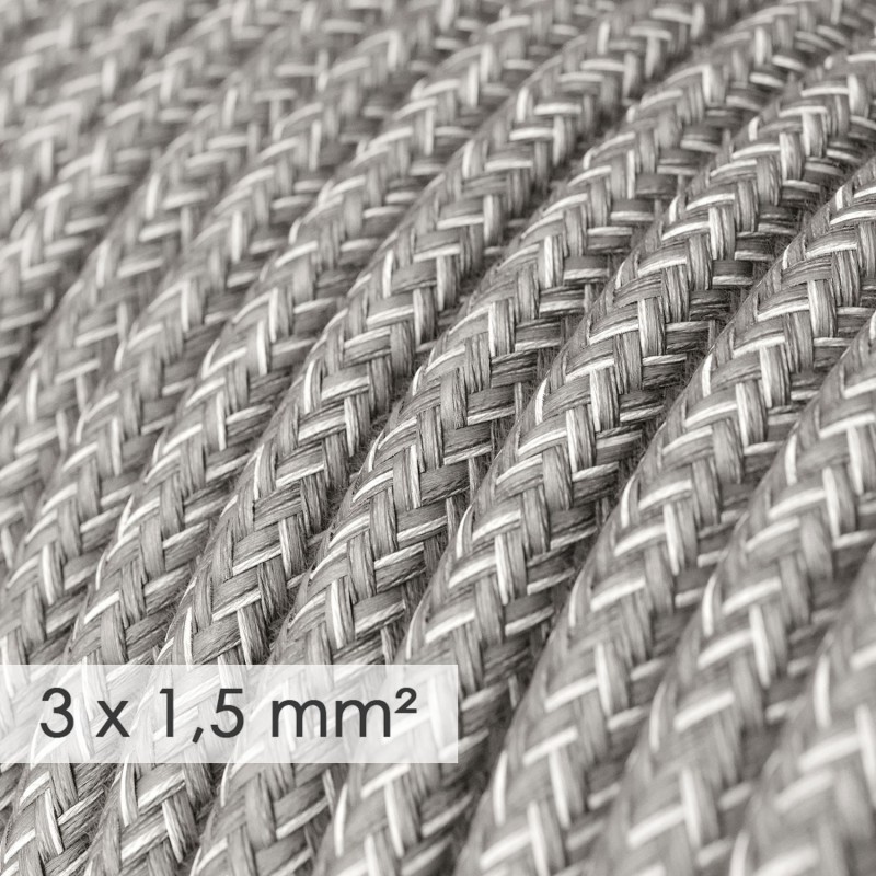 Textilný kábel so širokým priemerom 3x1,50 so vzorom Grigio:Lino, ľan, 1 meter.